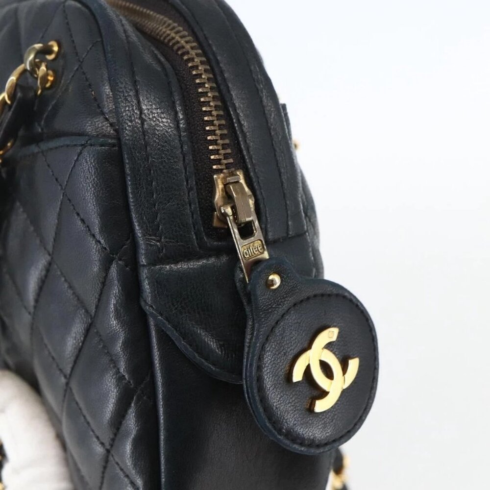 CHANEL Chain Matelasse Shoulder Bag Lamb Skin Black Gold CC Auth ar13902 - Picture 8 of 16
